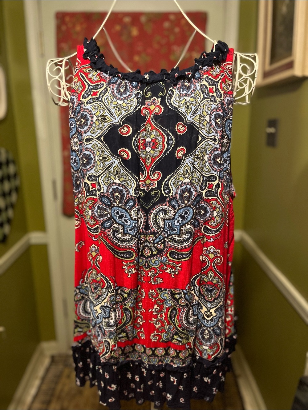 Bila Navy Blue White Red Paisley Sleeveless Blouse XXL - Picture 7 of 8